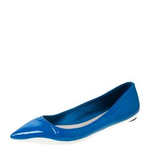 Pre Owned Dior Blue Patent Leather Pointed Toe Ballet Flats Size 42 