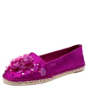 Dior Pink Canvas Embellished Espadrilles Loafers Size 36