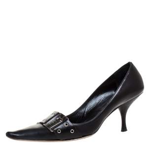 Dior Black Eyelet Leather Buckle Detail Pointed Toe Pumps Size 38.5