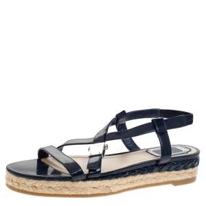 Dior Blue Leather Cross Strap Espadrille Flat Sandals Size 36