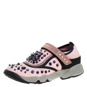 مملوكة مسبقًا حذاء رياضي ديور "فيوجن" طراز منخفض من أعلى مزخرف قماش مرن وردي مقاس 37.5