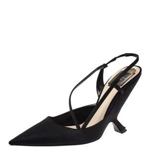 Dior Black Fabric Pointed Toe Slingback Sandals Size 37