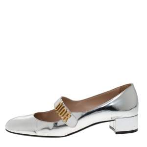 مملوكة مسبقًا Dior Silver Laminated Leather Baby-D Mary Jane Pumps Size 40.5
