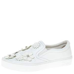 مملوكة مسبقًا Dior White Leather Daisy Flower Embellished Slip On Sneakers Size 38