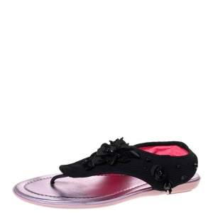 Dior Black Mesh Embellished Fusion Thong Flat Sandals Size 36