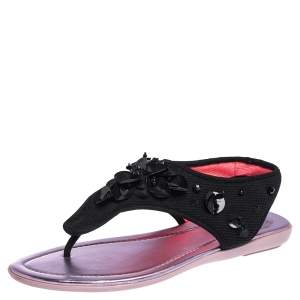 Dior Black Mesh Embellished Fusion Thong Flat Sandals Size 38
