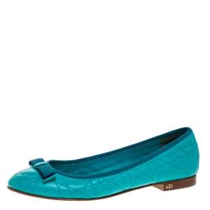 Pre Owned Dior Turquoise Quilted Cannage Leather My Bow Ballet Flats Size 39
