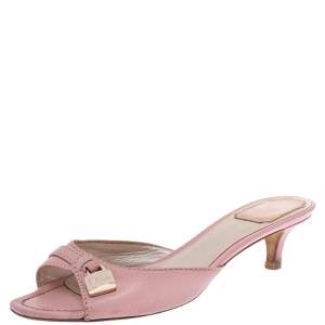 Dior Pink Leather Lock Slide Sandals Size 37.5