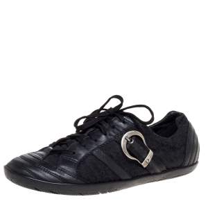 حذاء رياضي ديور منخفض من أعلى مزين إبزيم كانفاس و جلد أسود مقاس 40.5