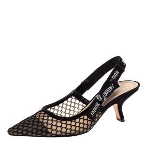 Pre Owned Dior Black Mesh J'Adior Slingback Sandals Size 39