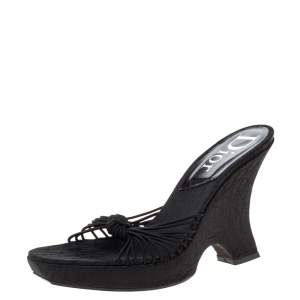 Pre Owned Dior Black Canvas Knotted Strappy Platform Sandals Size 38.5