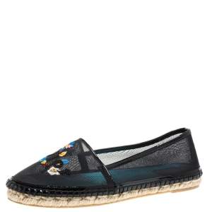 Pre Owned Dior Black Mesh Riviera Embroidered Espadrille Flats Size 39