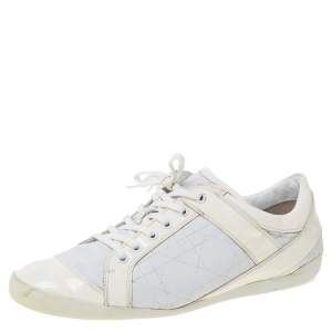 Dior White Leather And Patent Leather Cannage Sneakers Size 41