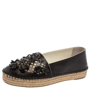 مملوكة مسبقًا Dior Black Laser Cut Floral Embellished Leather Flore Espadrilles Size 35.5