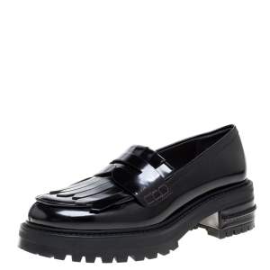 Pre Owned Dior Black Patent Leather Fringe Penny Loafers Size 38.5
