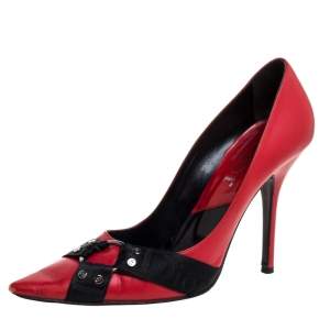 Dior Vintage Red Leather Webbing Ring Pointed Toe Pumps Size 39.5