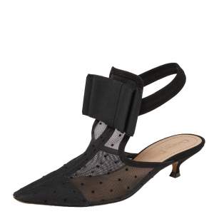Dior Black Mesh, Suede, Elastic And Canvas Slingback Sandals Size 37