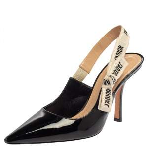 Dior Black Patent Leather J'Adior Slingback Sandals Size 38.5