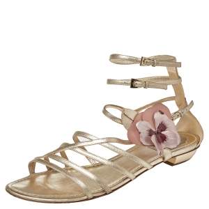 Dior Leather Flower Embellished Strappy Sandals Size 41