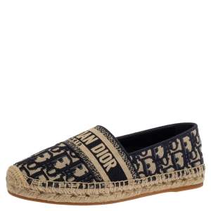 Pre Owned Dior Blue/Beige Cotton Fabric Granville Espadrille Flats Size 38