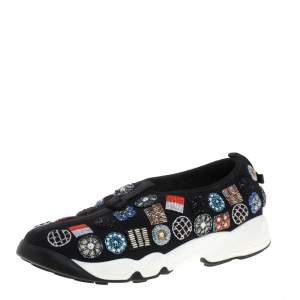 Pre Owned حذاء رياضي ديور فيوجن قماش مزخرف أسود مقاس 38.5