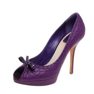 Pre Owned Dior Purple Leather Cannage Bow Peep Toe Pumps Size 40