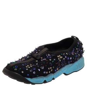 مملوكة مسبقًا Dior Black Mesh Fusion Embellished Sneakers Size 37