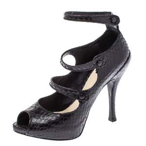 Pre Owned Dior Black Python Leather Spy Strappy Platform Pumps Size 40