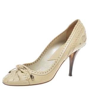 Pre Owned Dior Cream Leather Country Horn Pumps Size 40