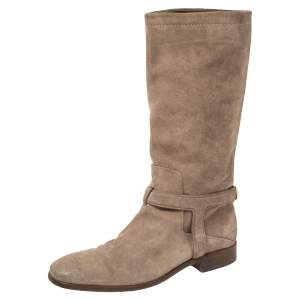 Pre Owned Dior Brown Suede Slip On Knee Length Boots Size 37.5