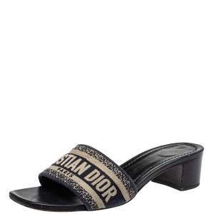 Dior Navy Blue Canvas D-way Slide Sandals Size 38