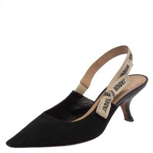 Dior Black Leather And Canvas Slingback  J'Adior  Pumps Size 41