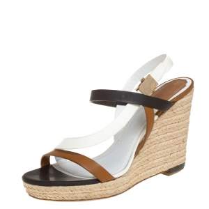 Pre Owned Dior Tri Color Leather Wedge Ankle Strap Espadrille Sandals Size 39 
