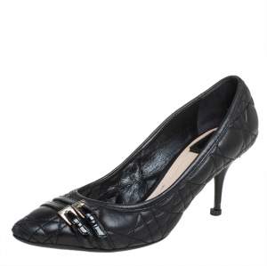 Dior Black Cannage Leather Buckle Detailed Pumps Size 38