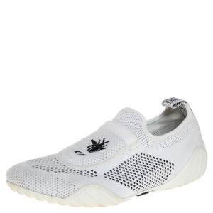 مملوكة مسبقًا Dior White/Black Stretch Knit Fabric D-Fence Slip-On Sneakers Size 37.5