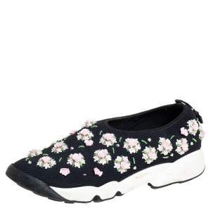 Pre Owned Dior Black Mesh Fusion Embellished Slip On Sneakers Size 37.5