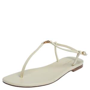 Dior White Leather CD Thong Flat Sandals Size 39