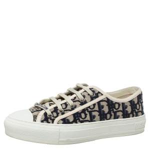 Pre Owned Dior Grey/Blue Canvas Walk'N'Dior Sneakers Size 37.5