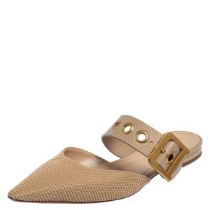 Dior Beige Fabric And Leather D Dior Flat Mules Size 40