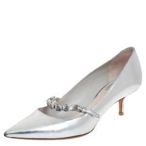 Dior Silver Patent Leather Embellished Pumps Size 37