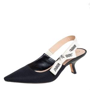 Pre Owned Dior Black Fabric J'Adior Pointed Toe Slingback Sandals Size 38