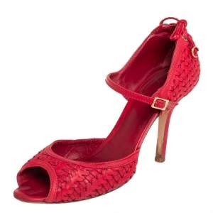Dior Red Woven Leather Ankle Strap Sandals Size 36