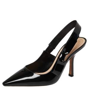 Dior Black Patent Leather Sweet-D Slingback Sandals Size 37