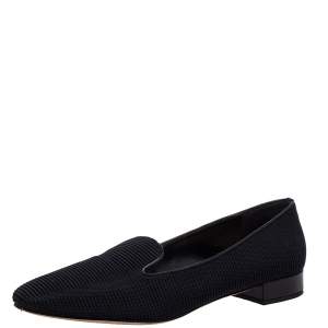 Pre Owned Dior Black Knit Fabric Slip On Loafers Size 39