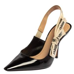 Pre Owned Dior Black Patent Leather J'adior Slingback Sandals 35