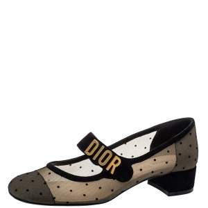 Pre Owned Dior Black Mesh And Suede D Mary Jane Pumps Size 36.5
