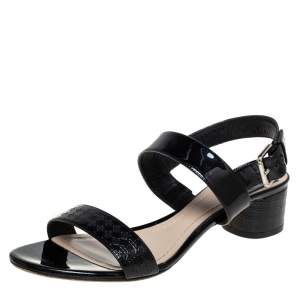 مملوكة مسبقًا Dior Black Patent Leather Ankle Strap Sandals Size 39