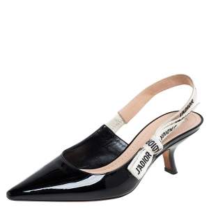 Pre Owned Dior Black Patent Leather J'Adior Slingback Sandals Size 38