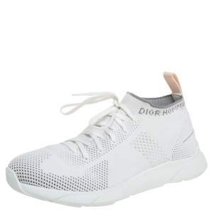 Dior White Knit Fabric B21 Socks Low Top Sneakers Size 40