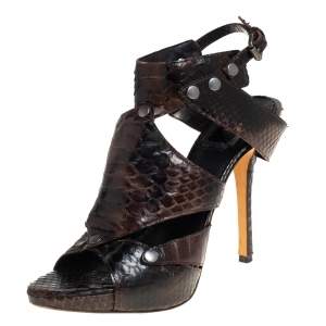 Dior Dark Brown Python Leather Extreme Cutout Gladiator Sandals Size 37.5